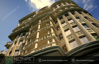 طراحی نمای کلاسیک ( رومی )  آپارتمان ۸ طبقه نهضت 