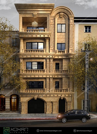 آپارتمان مسکونی چهار طبقه با نمای کلاسیک 
