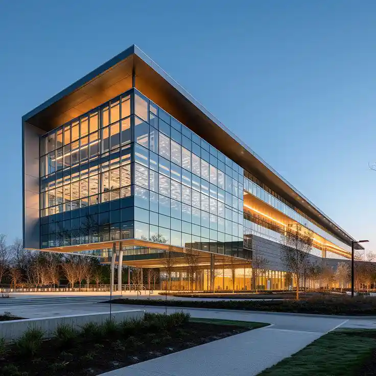 ساختمان با نمای شیشه و آلومینیوم