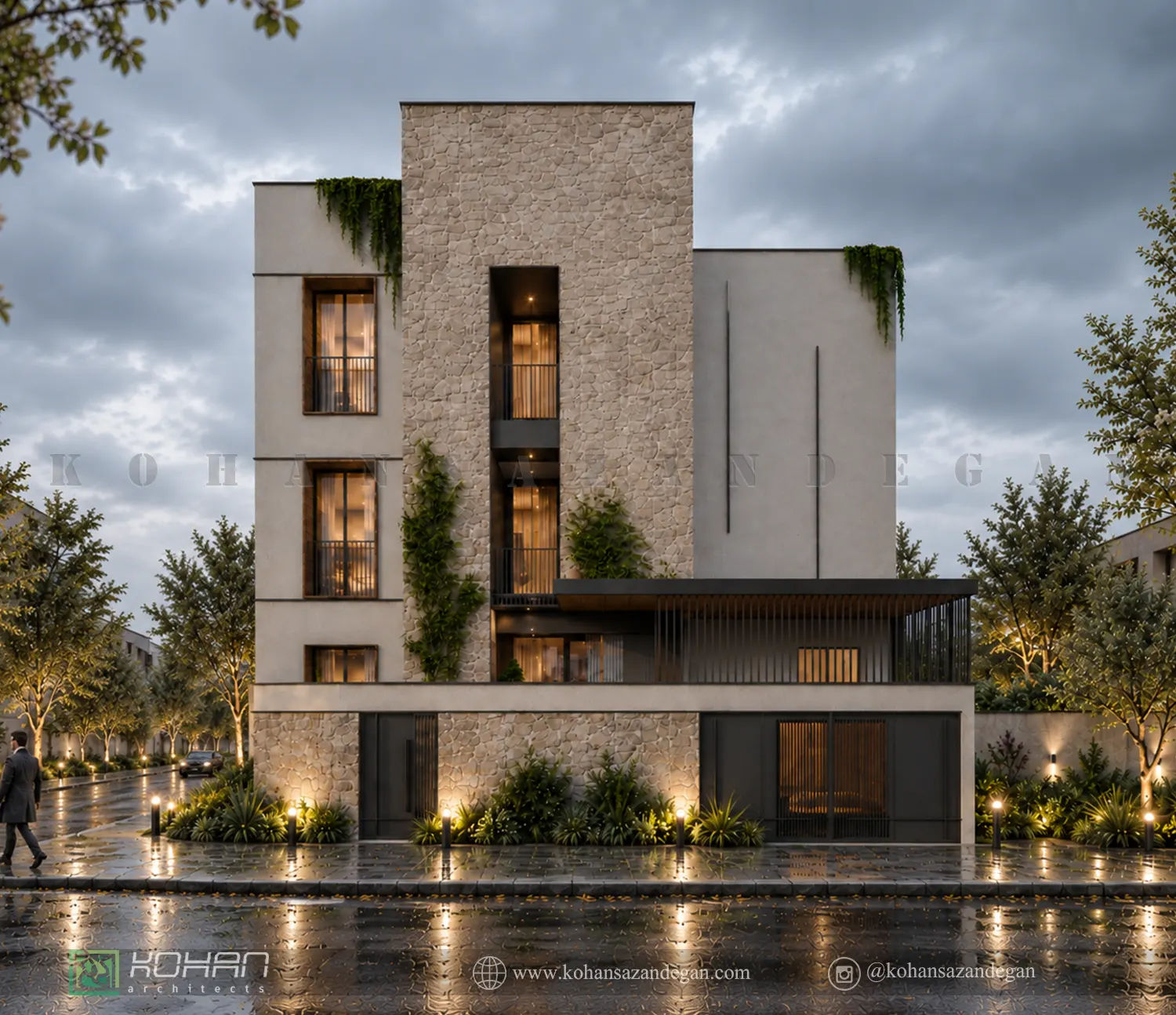 طراحی نمای ویلای سه طبقه مدرن در بابل 