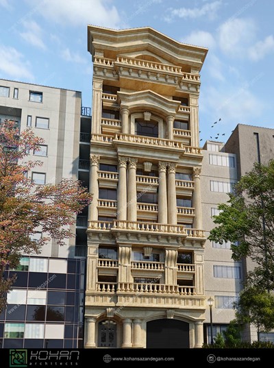 طراحی نمای کلاسیک آپارتمان مسکونی در مازندران 