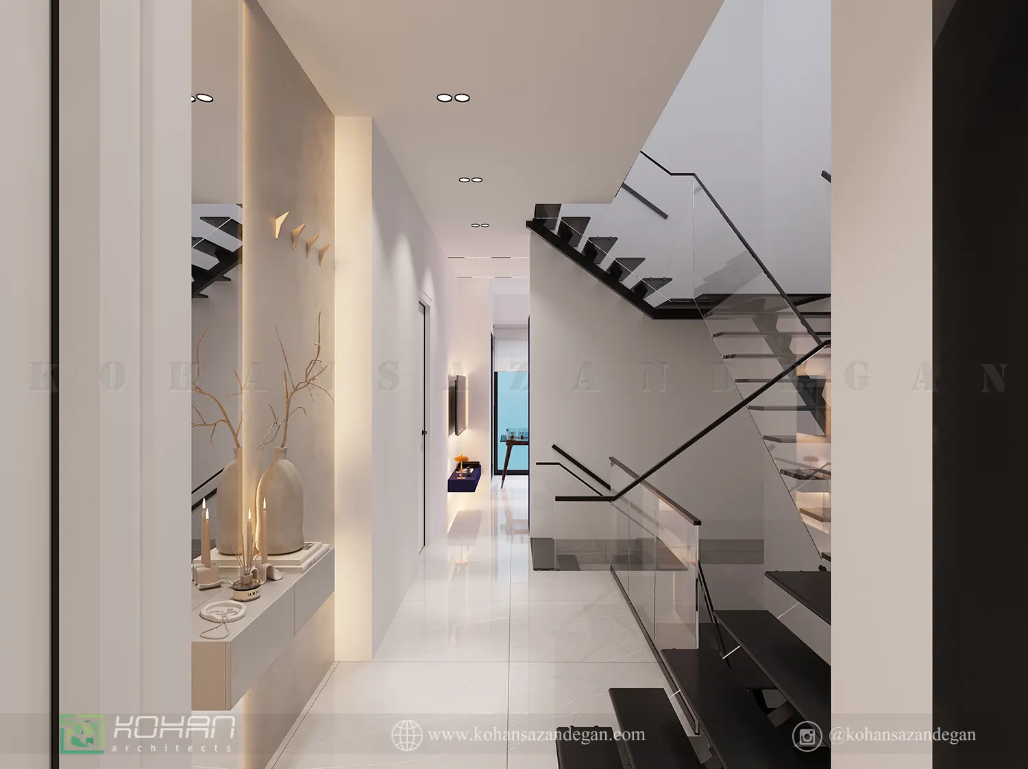 طراحی راهرو شیک در منزل سه طبقه 