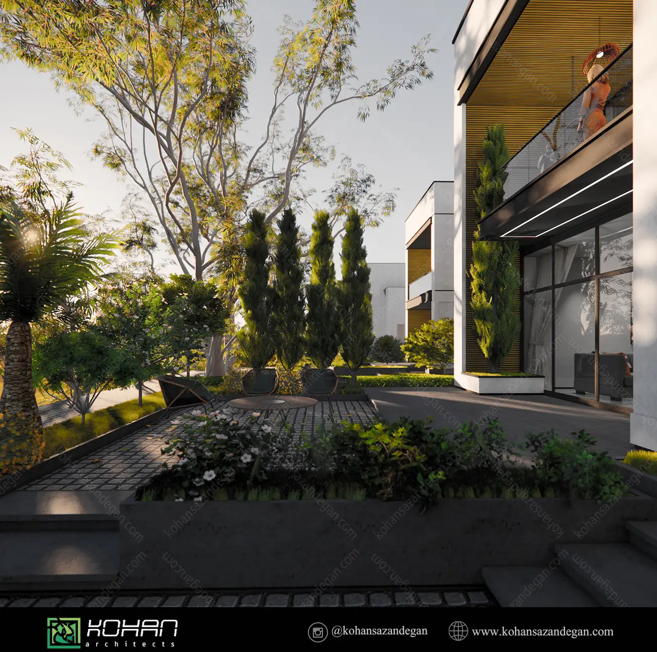 طراحی محوطه خانه ویلایی دوبلکس و مدرن 