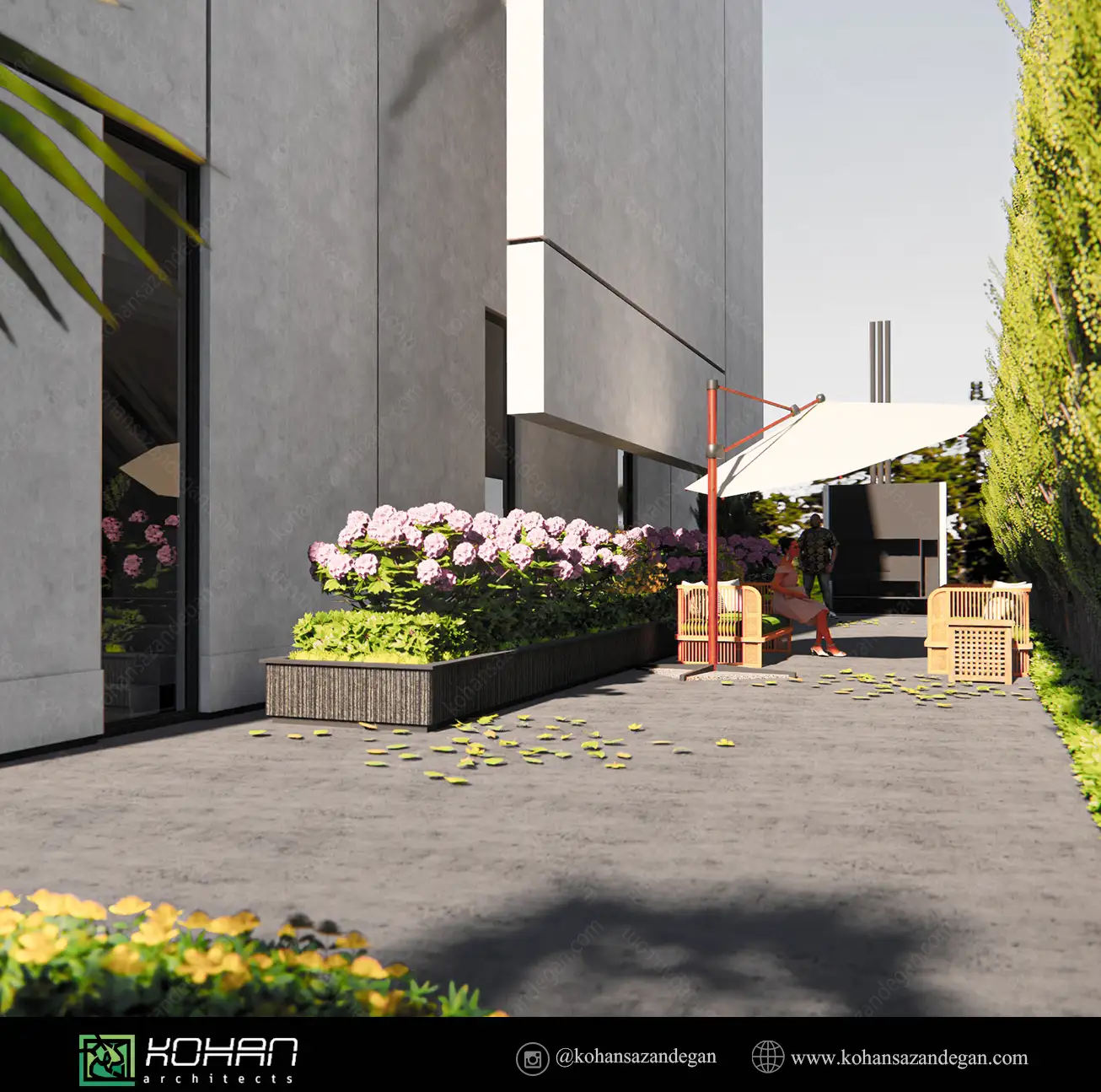 طراحی فضای سبز و لنداسکیپ خانه باغ در نور 