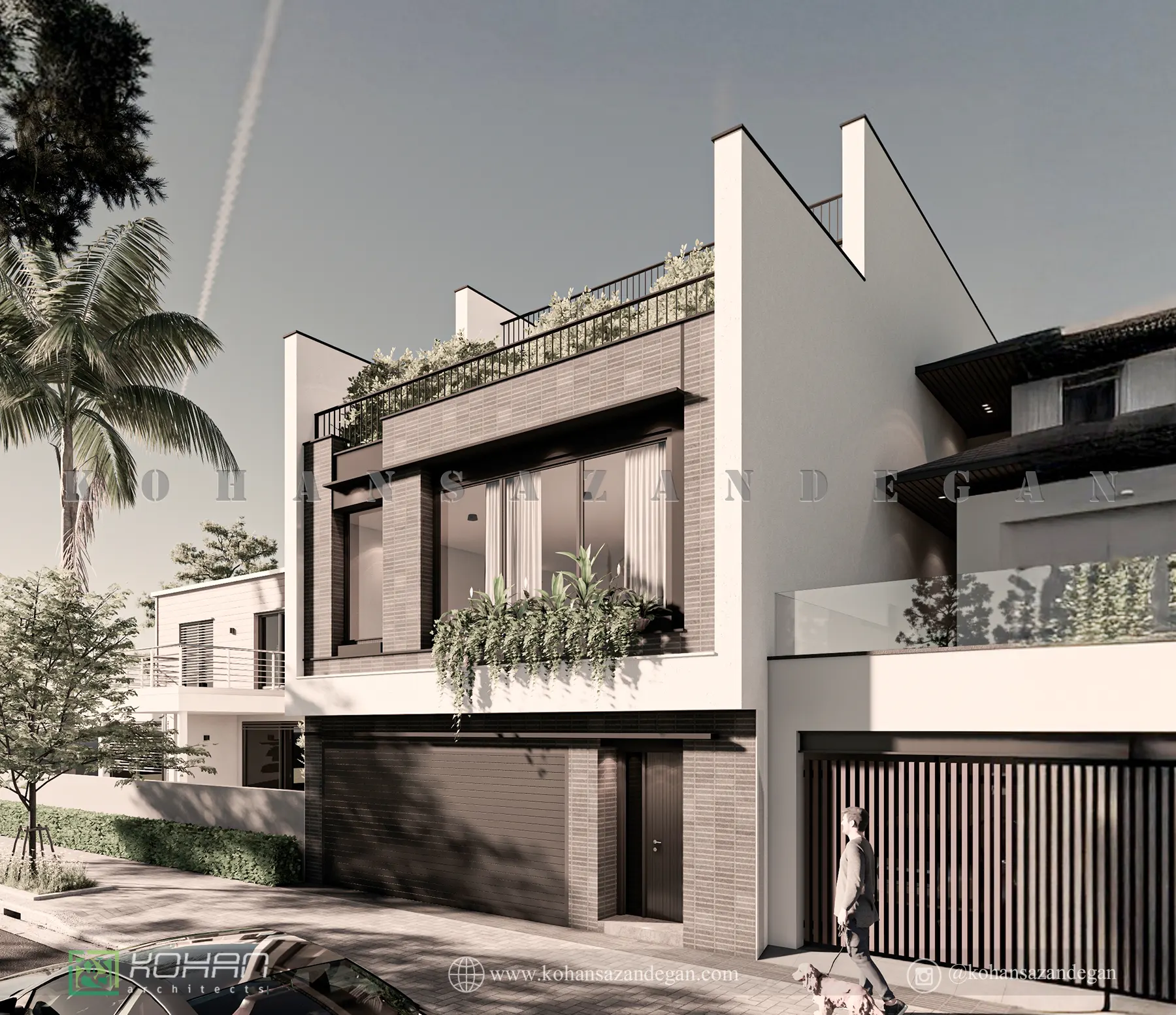 طراحی نمای ساختمان 3 طبقه با شاه نشین و پیلوت 