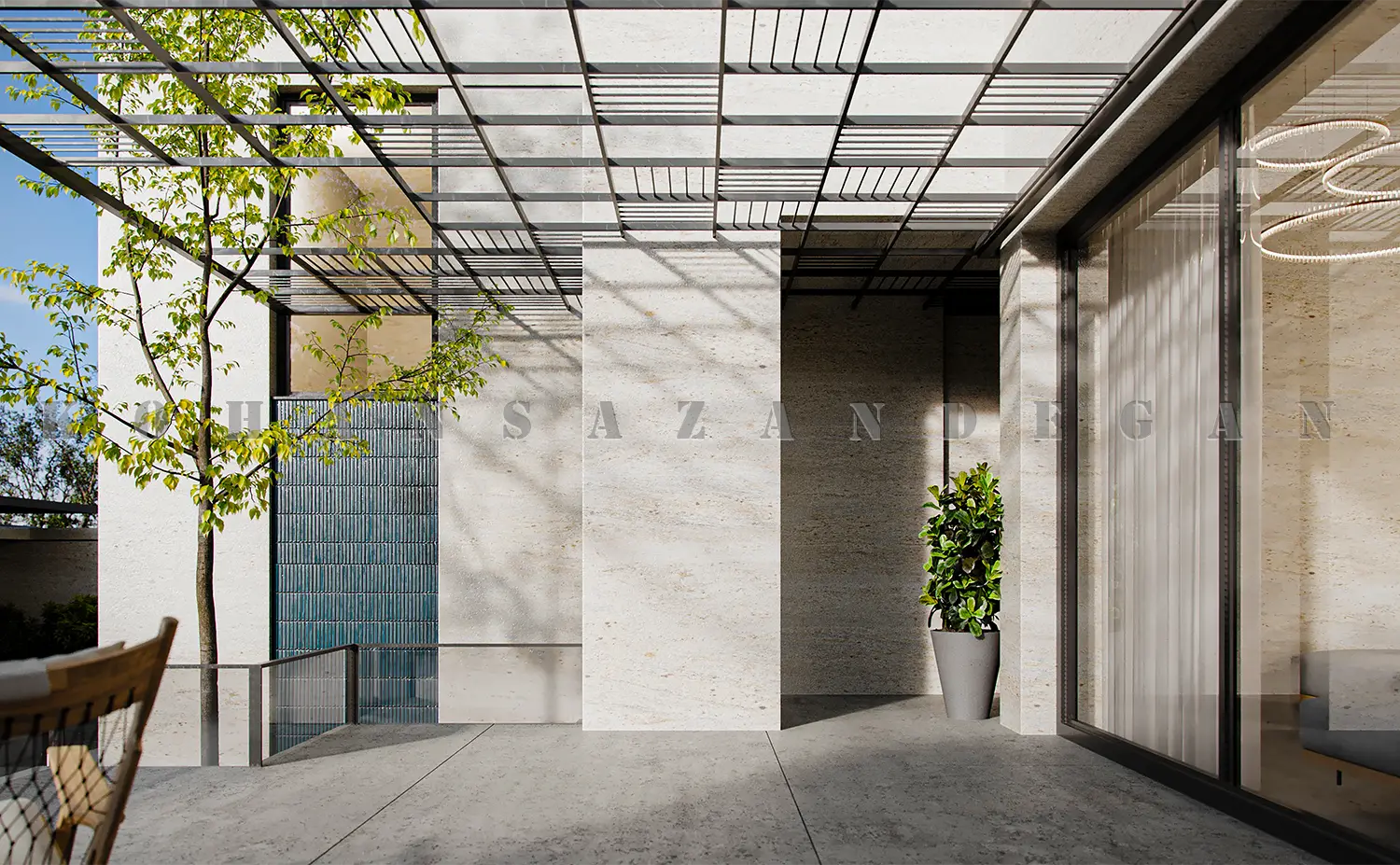 طراحی محوطه ویلا شیک و مدرن در قائمشهر 