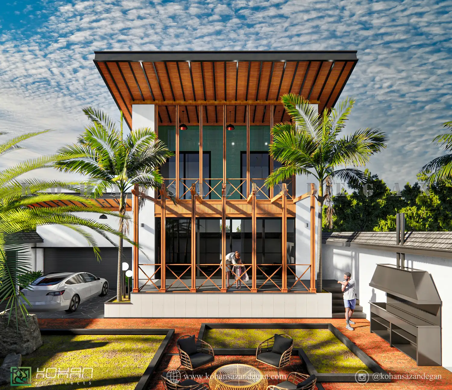 طراحی ویلا دوبلکس با سقف شیبدار 