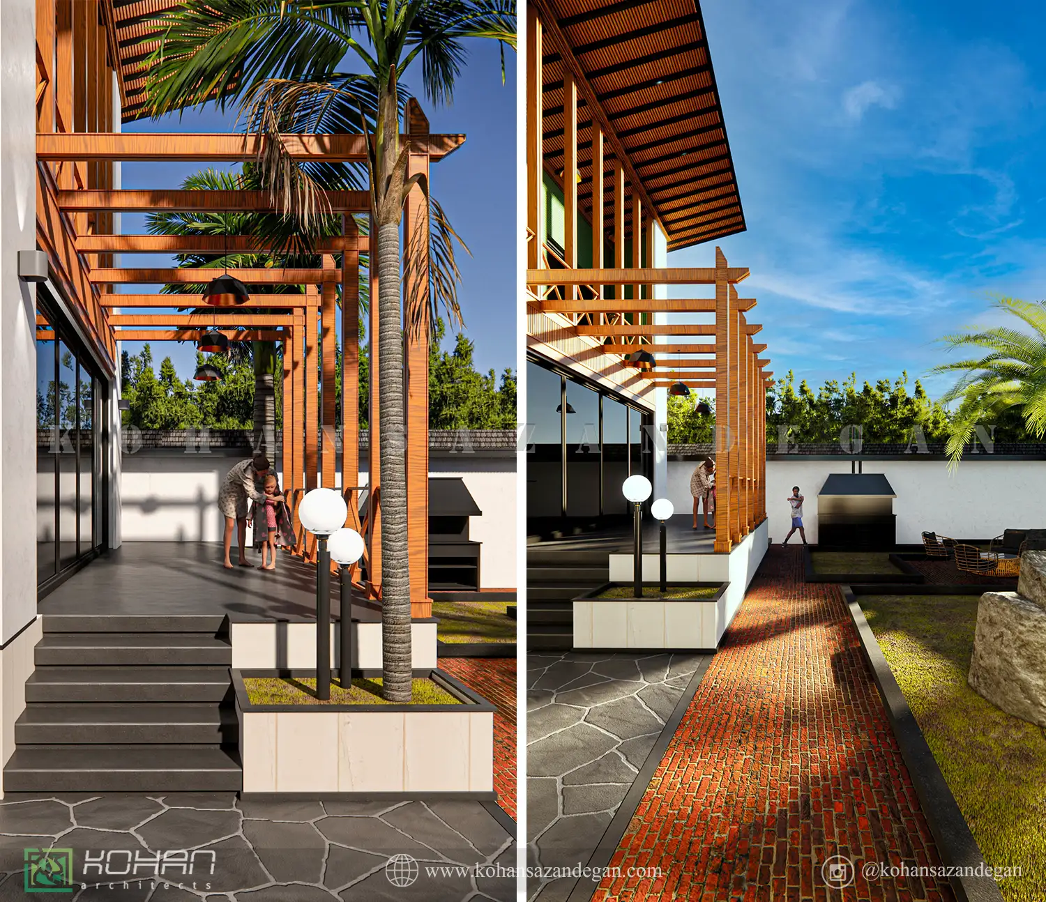 طراحی محوطه و حیاط ویلا دوبلکس در شمال 