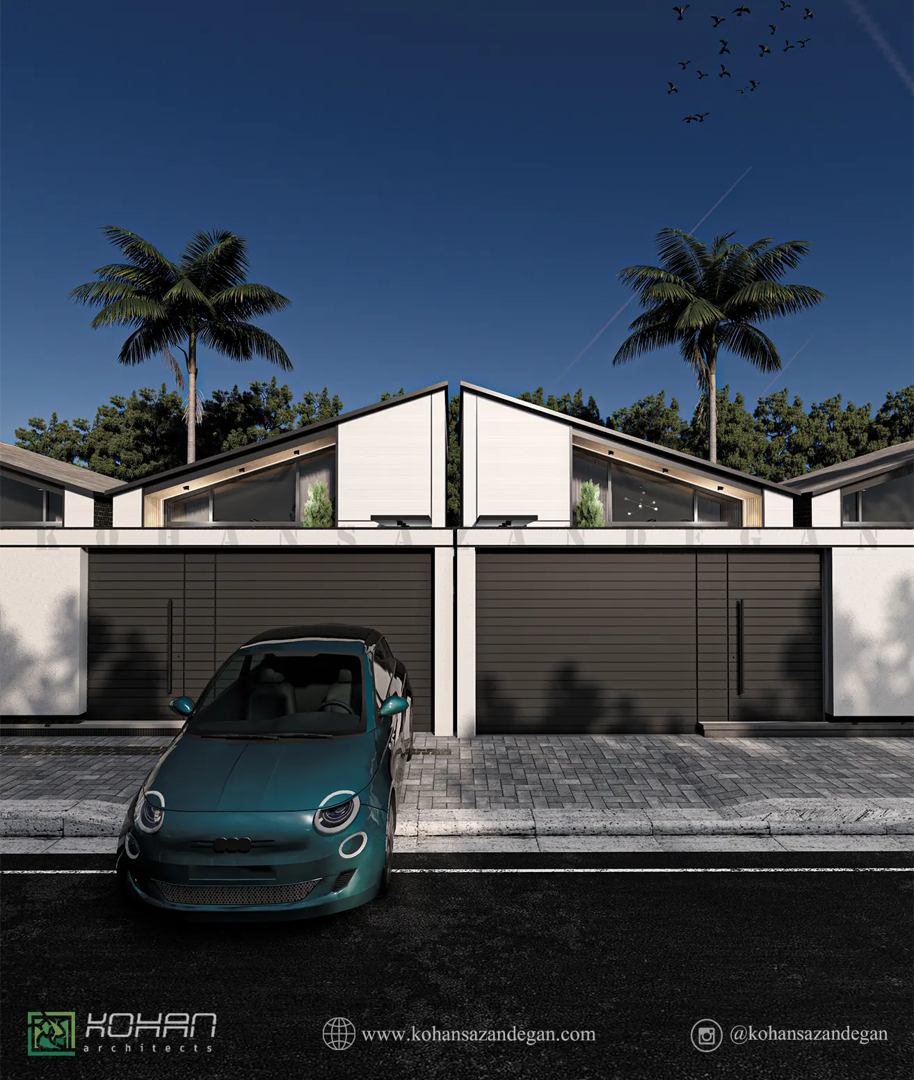 طراحی ویلای یک طبقه با سقف شیبدار تیپ شهرکی 