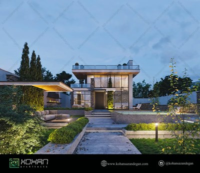 طراحی باغ ویلا دوبلکس با نمای مدرن 