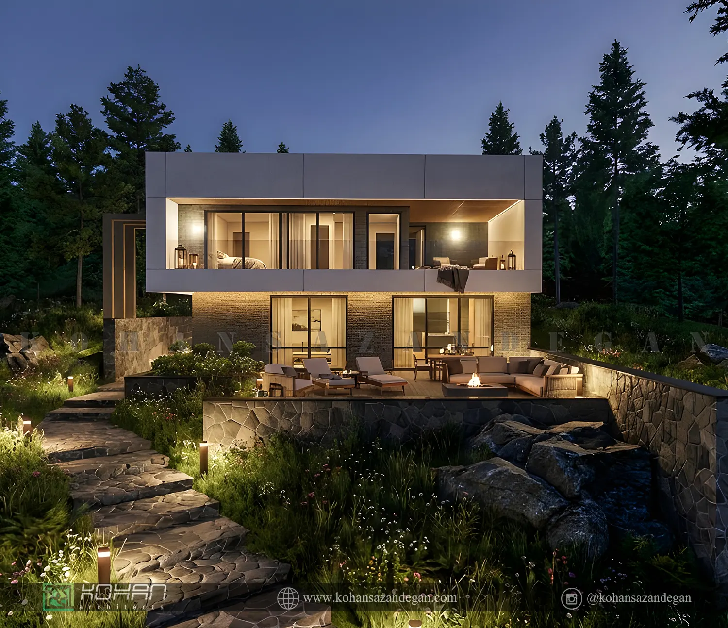 طراحی نمای باغ ویلا دوبلکس در روستای شب کلا 