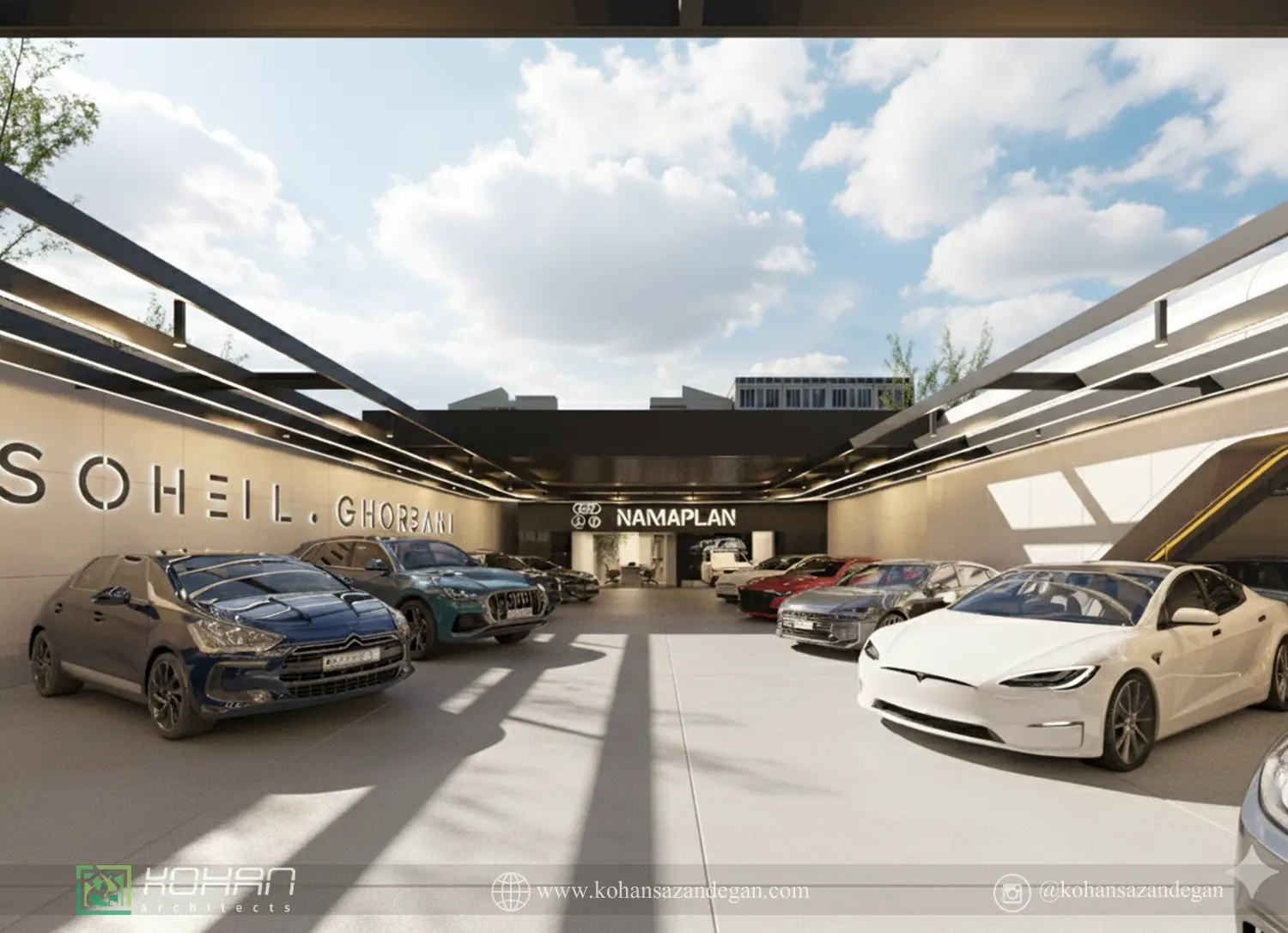 طراحی داخل نمایشگاه اتومبیل در قائمشهر 