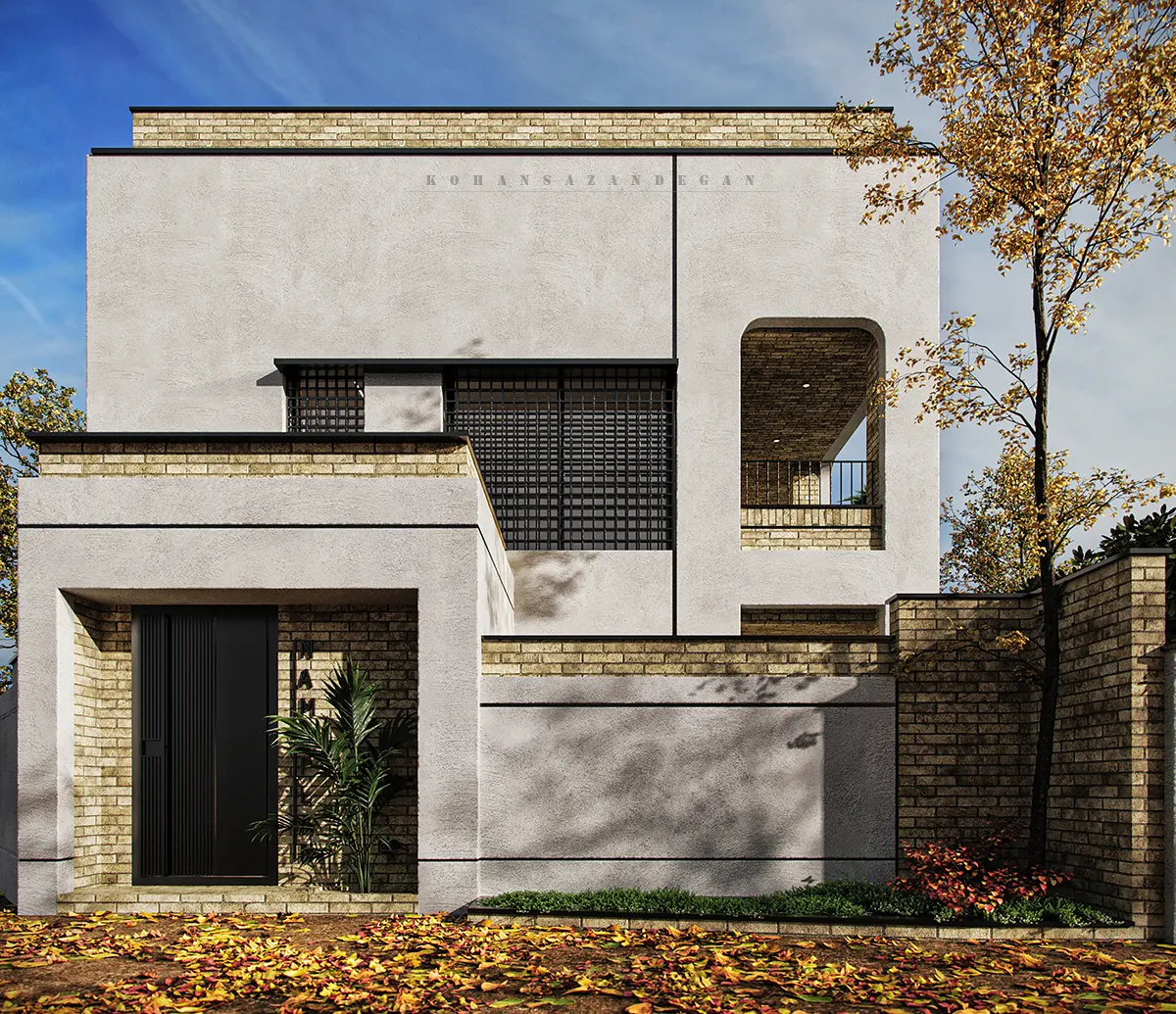 نمای خانه ویلایی ساده روستایی در دلیجان [دوبلکس 180 متری]