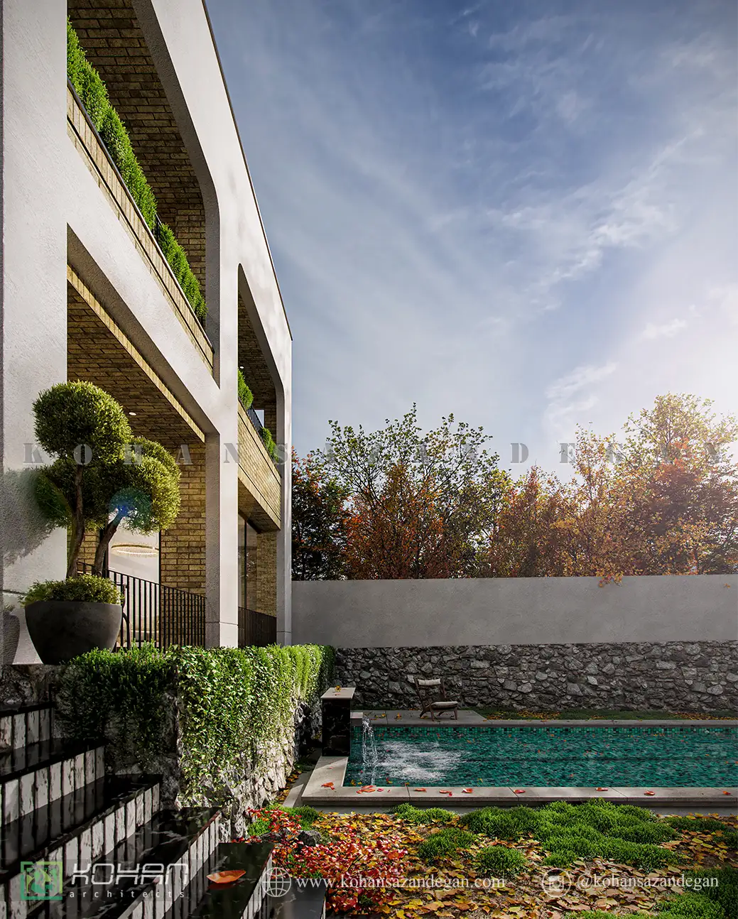 طراحی ویلا با استخر روباز در دلیجان 