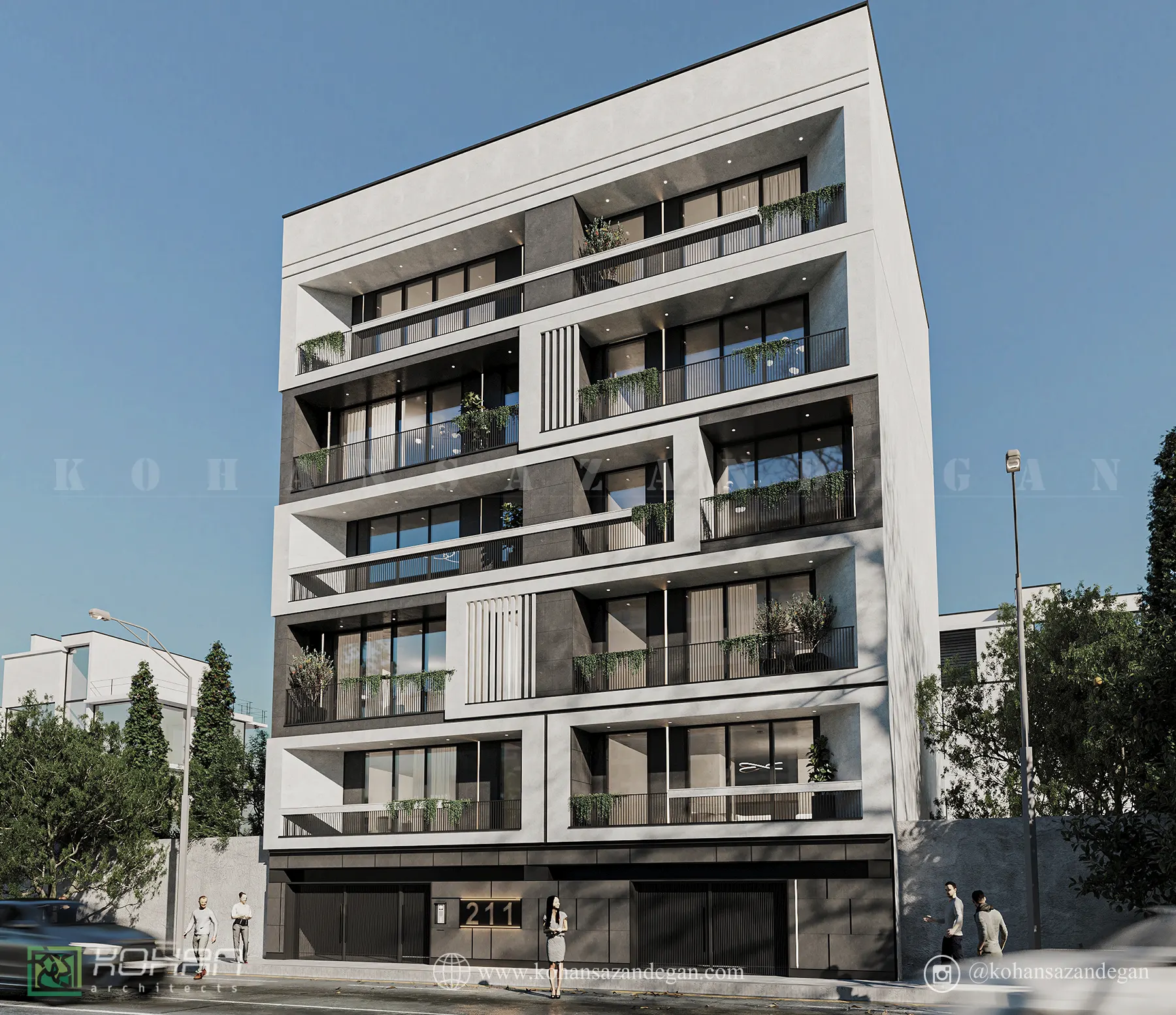 طراحی نمای ساختمان مسکونی 5 طبقه 