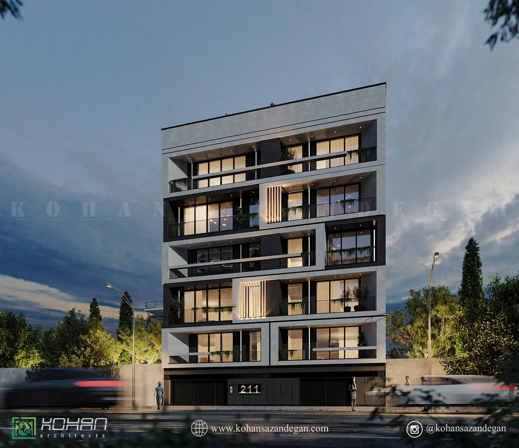 طراحی نمای اپارتمان 5 طبقه 