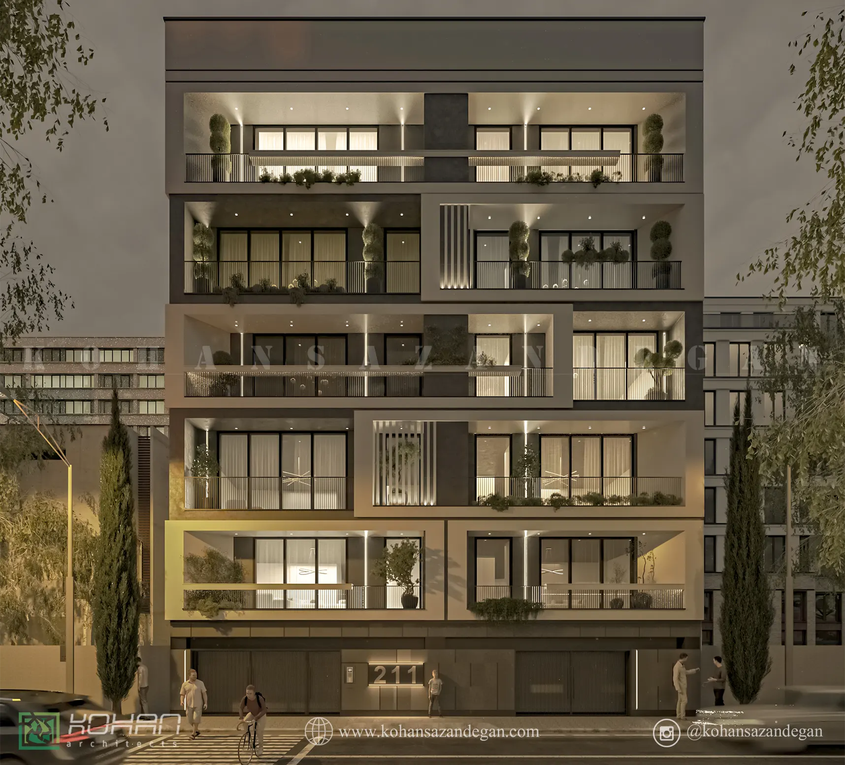 طراحی ساختمان مسکونی مدرن 5 طبقه 