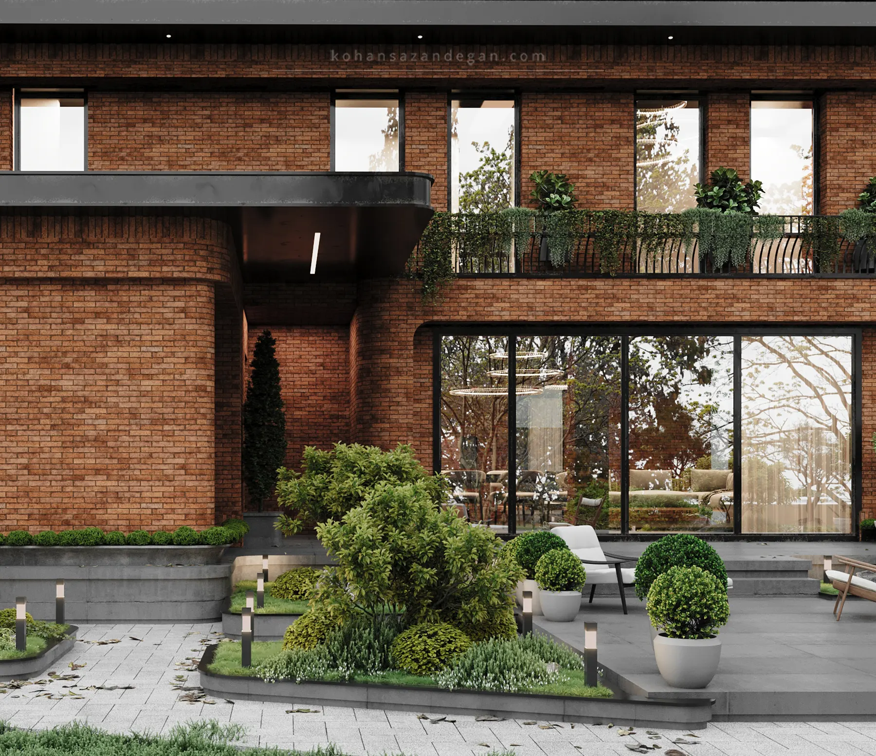 طراحی ویلا باغ دوبلکس با سقف شیروانی در بابل