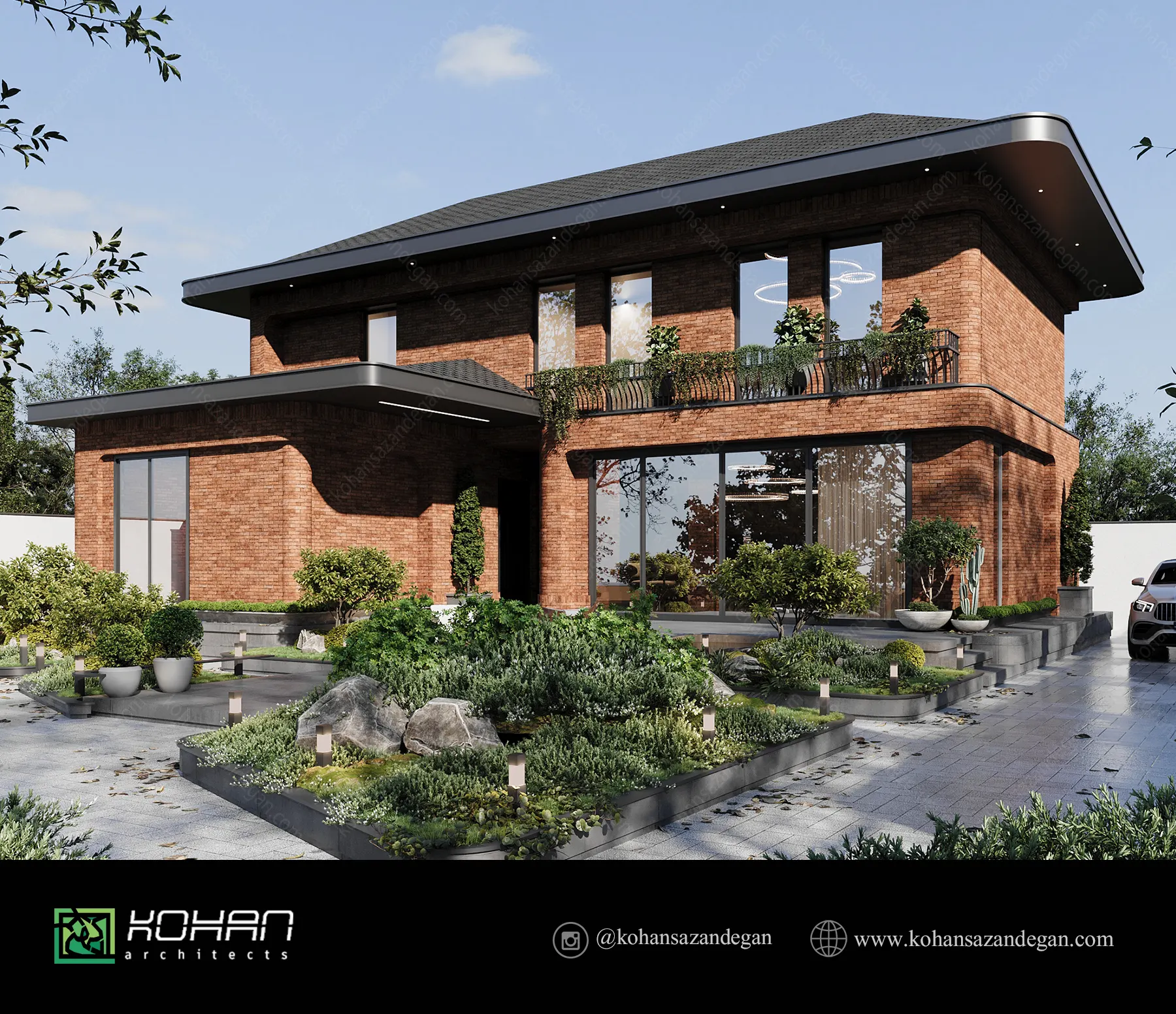 طراحی ویلا باغ دوبلکس با سقف شیروانی در بابل 