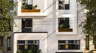 طراحی نمای مدرن ساختمان سه طبقه