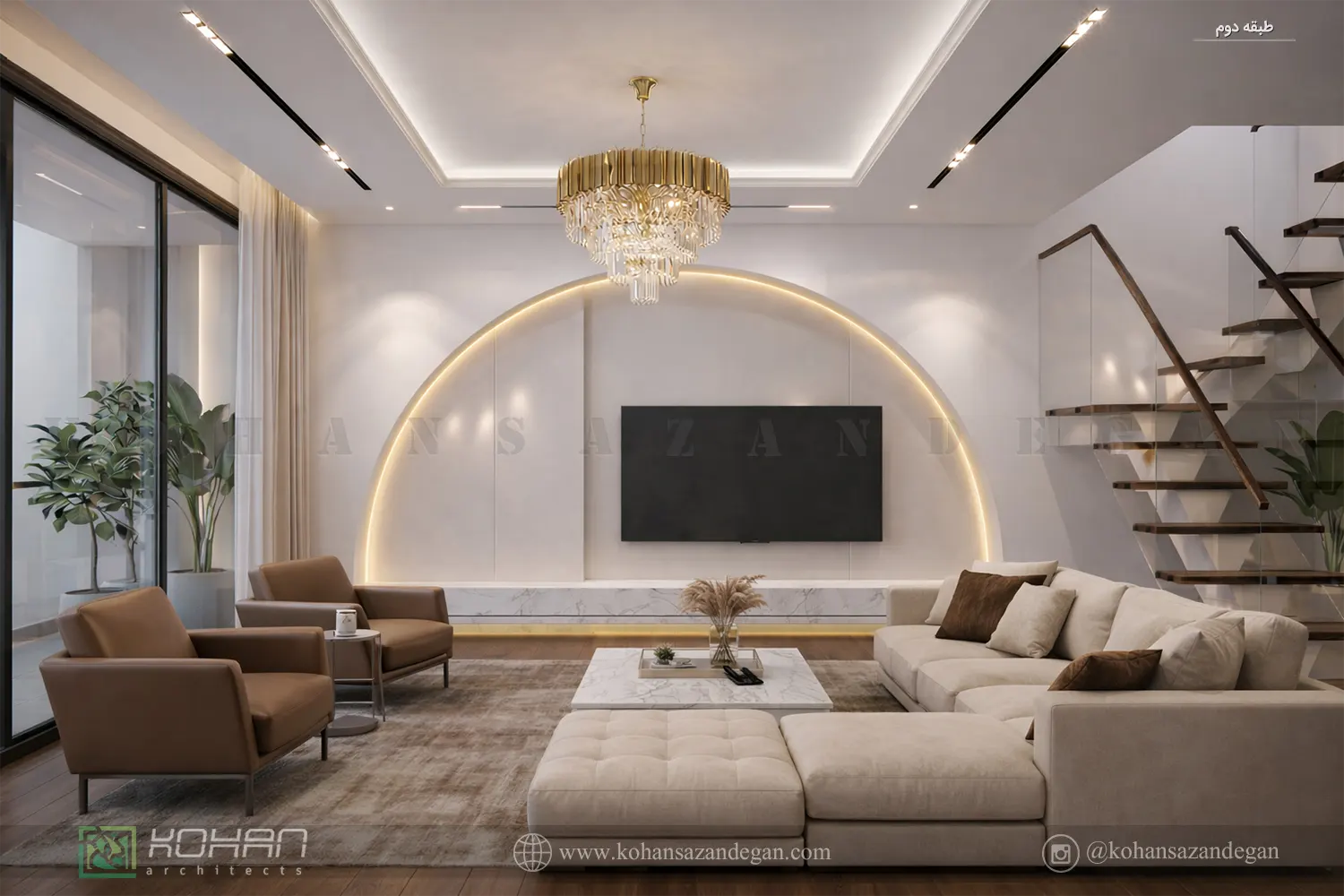 طراحی داخلی سالن پذیرایی شیک و نئوکلاسیک 