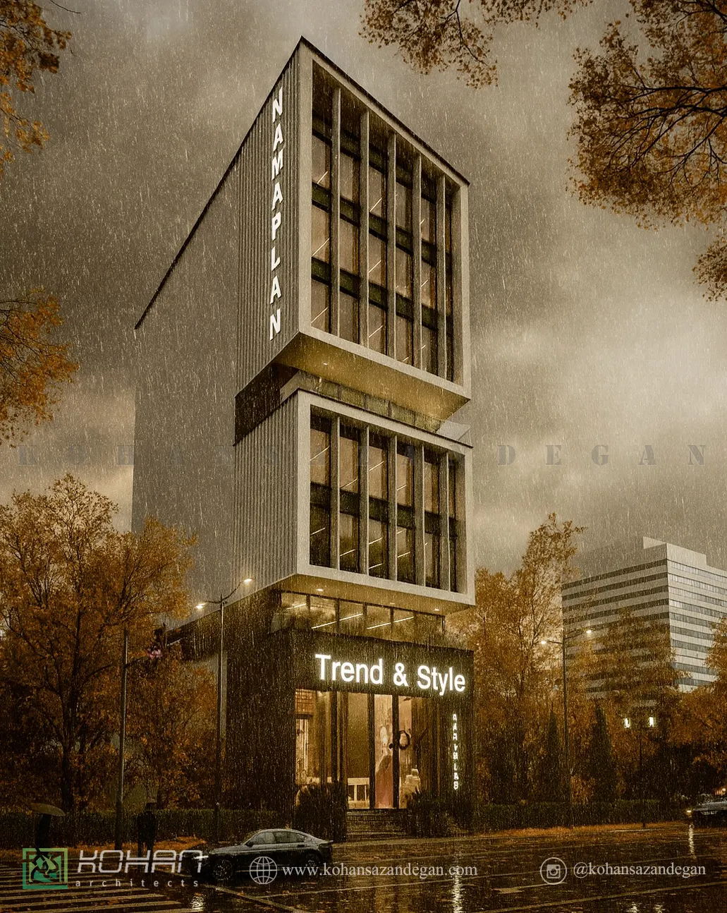 طراحی نمای آپارتمان اداری 7 طبقه 