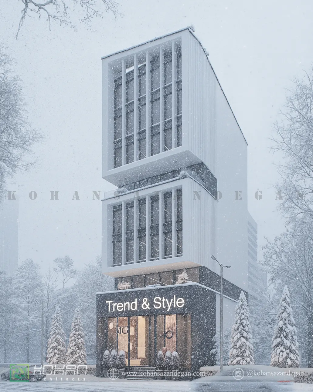 طراحی ساختمان تجاری اداری 7 طبقه مدرن 