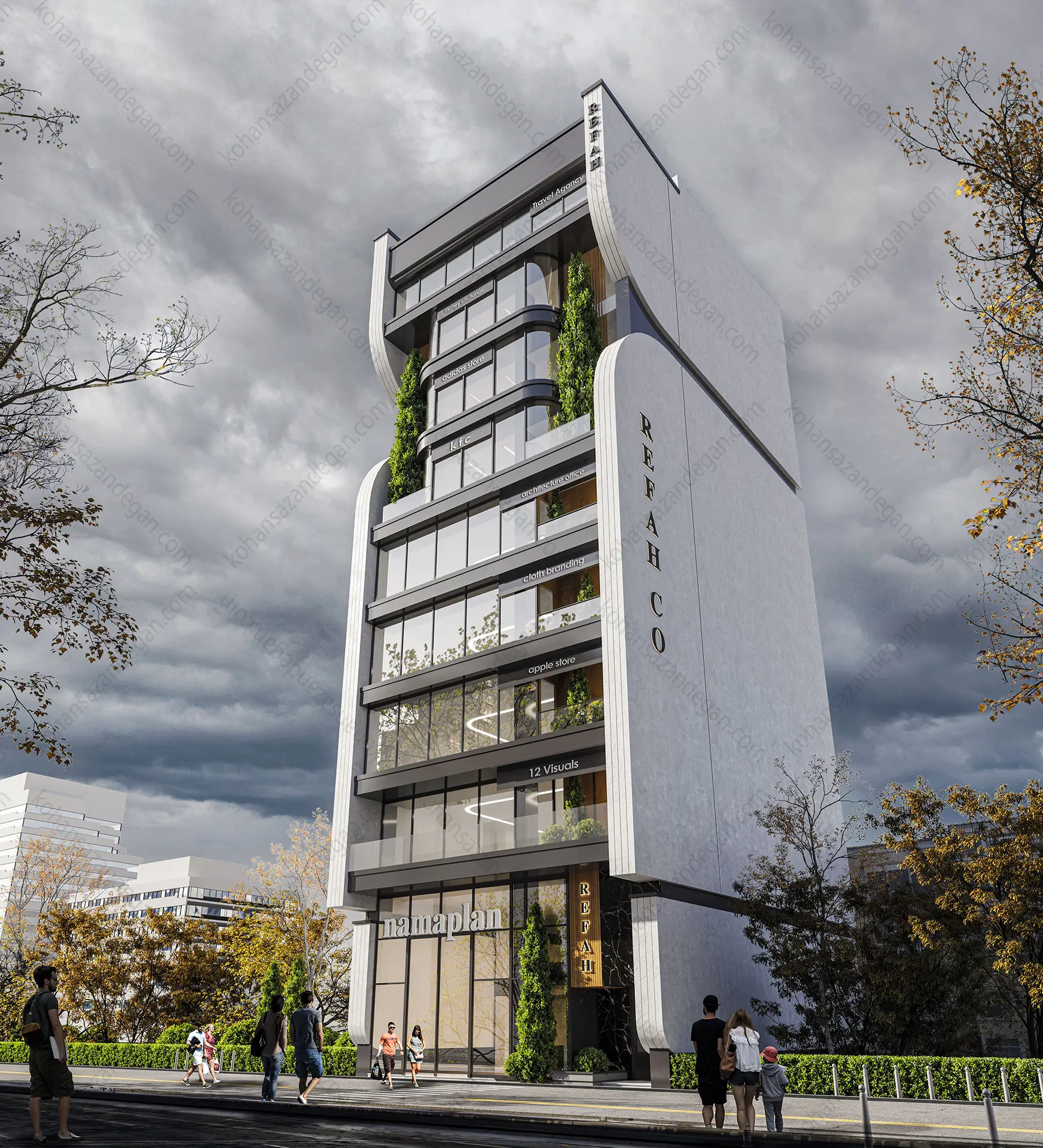 طراحی مجتمع تجاری 12 طبقه بانک رفاه ساری 