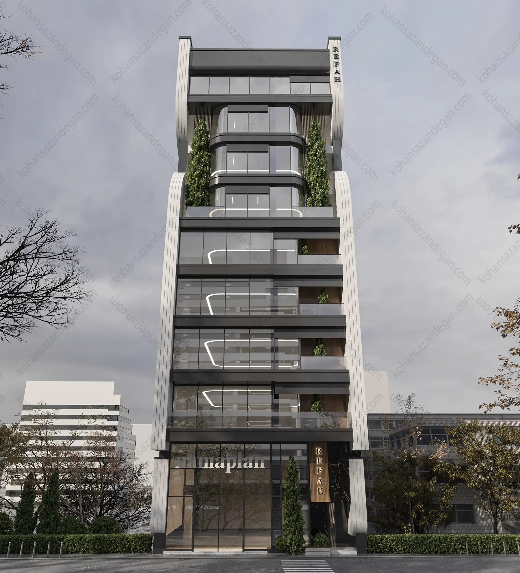 طراحی مجتمع تجاری بانک رفاه ساری 