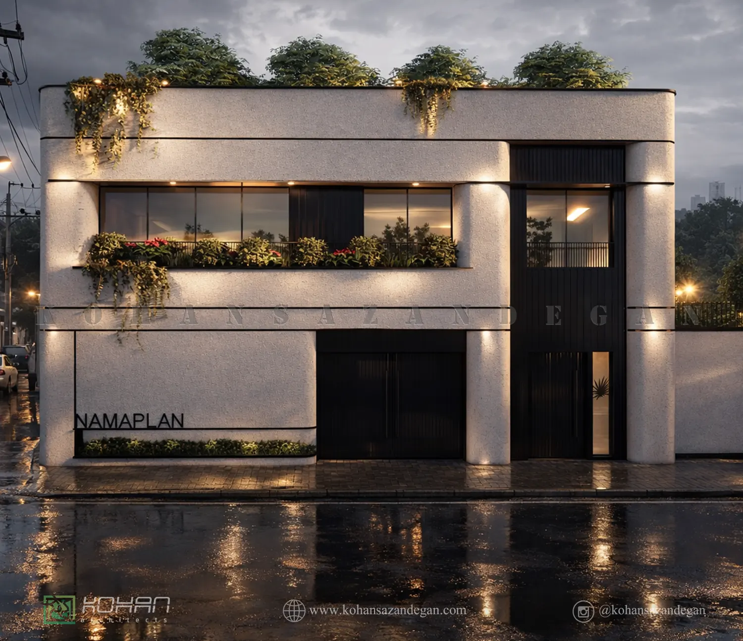 طراحی نمای ساختمان مسکونی یک طبقه روی پیلوت 