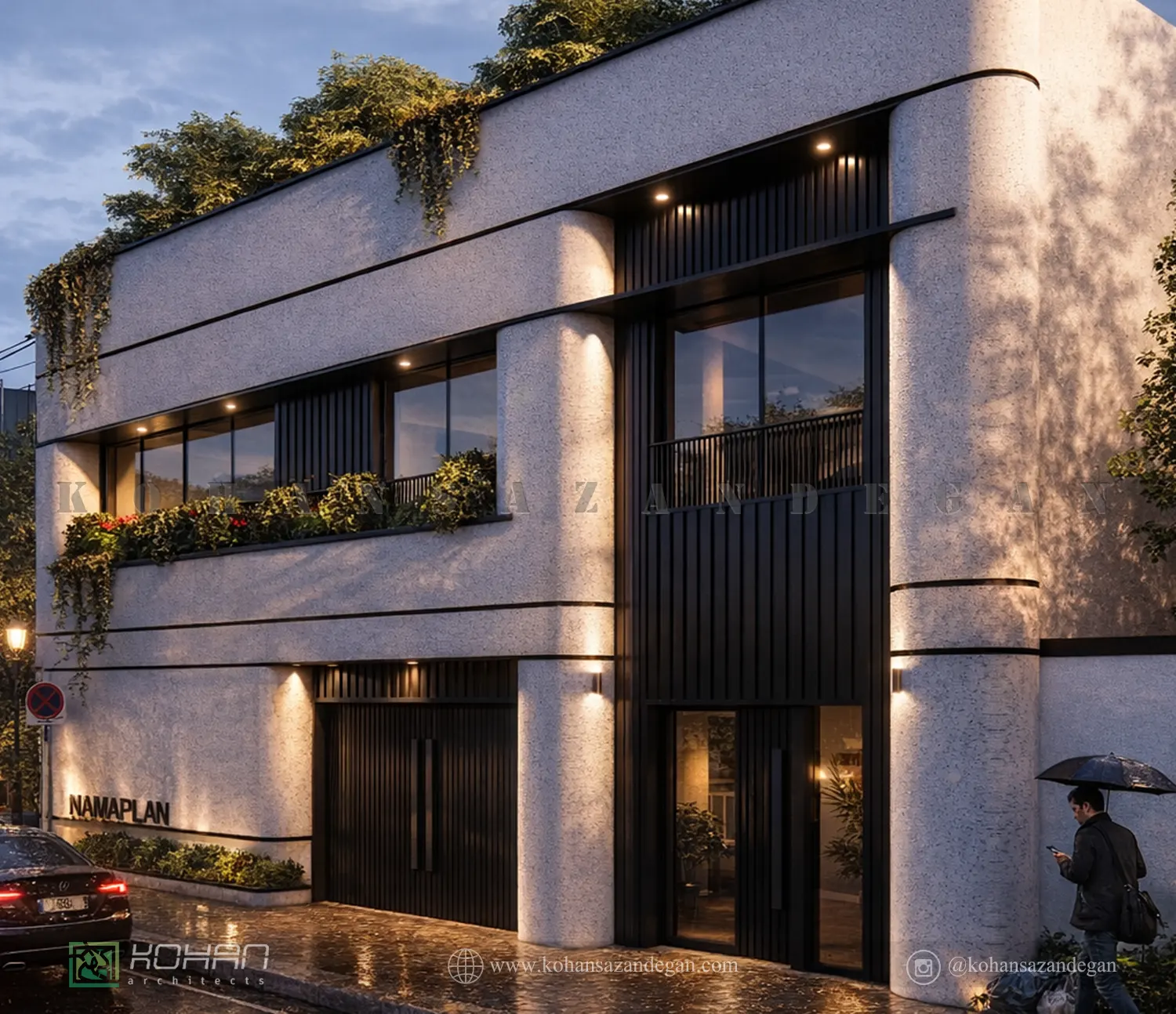 نمای یک طبقه روی پیلوت مدرن 